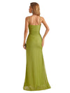 Sexy Side Slit Sequin Tulle Spaghetti Strap Olive Green Long Party Prom Dresses