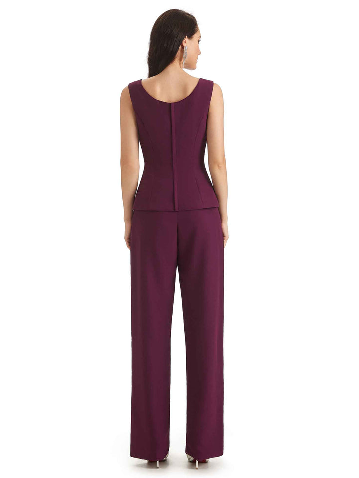 Elegant Chiffon Half Sleeves Long Mother of The Bride Jumpsuit