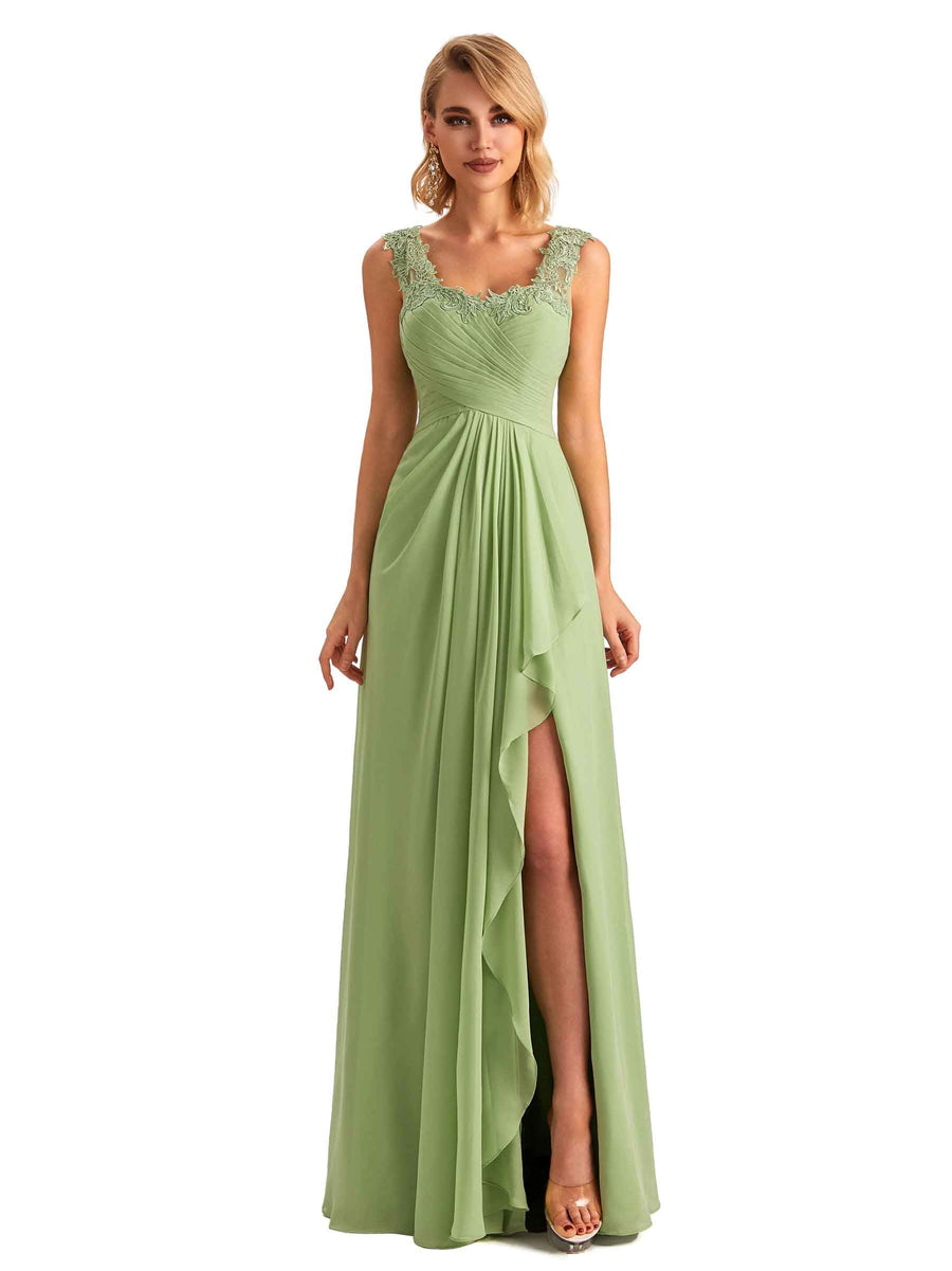 Elegant A-line Chiffon Square Applique Hi-Lo Long Mother of the Brides Dresses Online