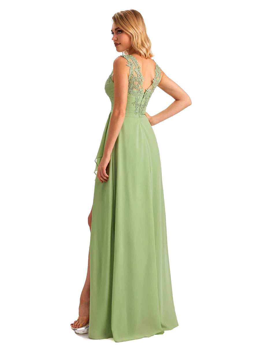 Elegant A-line Chiffon Square Applique Hi-Lo Long Mother of the Brides Dresses Online