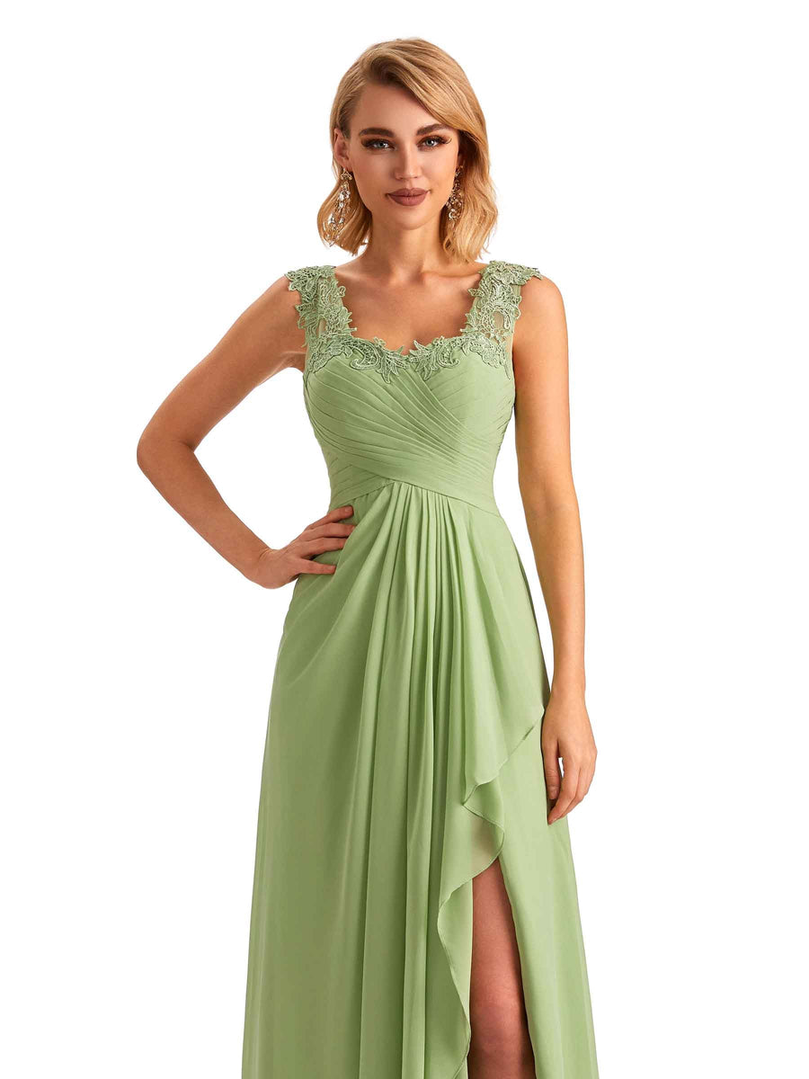Elegant A-line Chiffon Square Applique Hi-Lo Long Mother of the Brides Dresses Online
