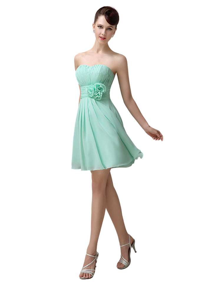 Sweatheart A-line Chiffon Short Bridesmaid Dresses with flower