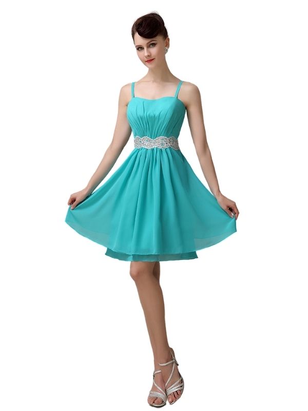 Spaghetti Straps Sweetheart A-line Chiffon Appliques Short Bridesmaid Dresses
