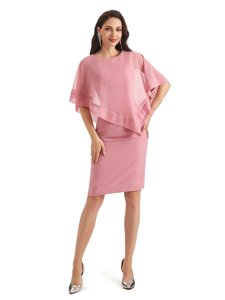 Casual A-Line Chiffon Short Sleeves Short Mother of The Bride Dresses