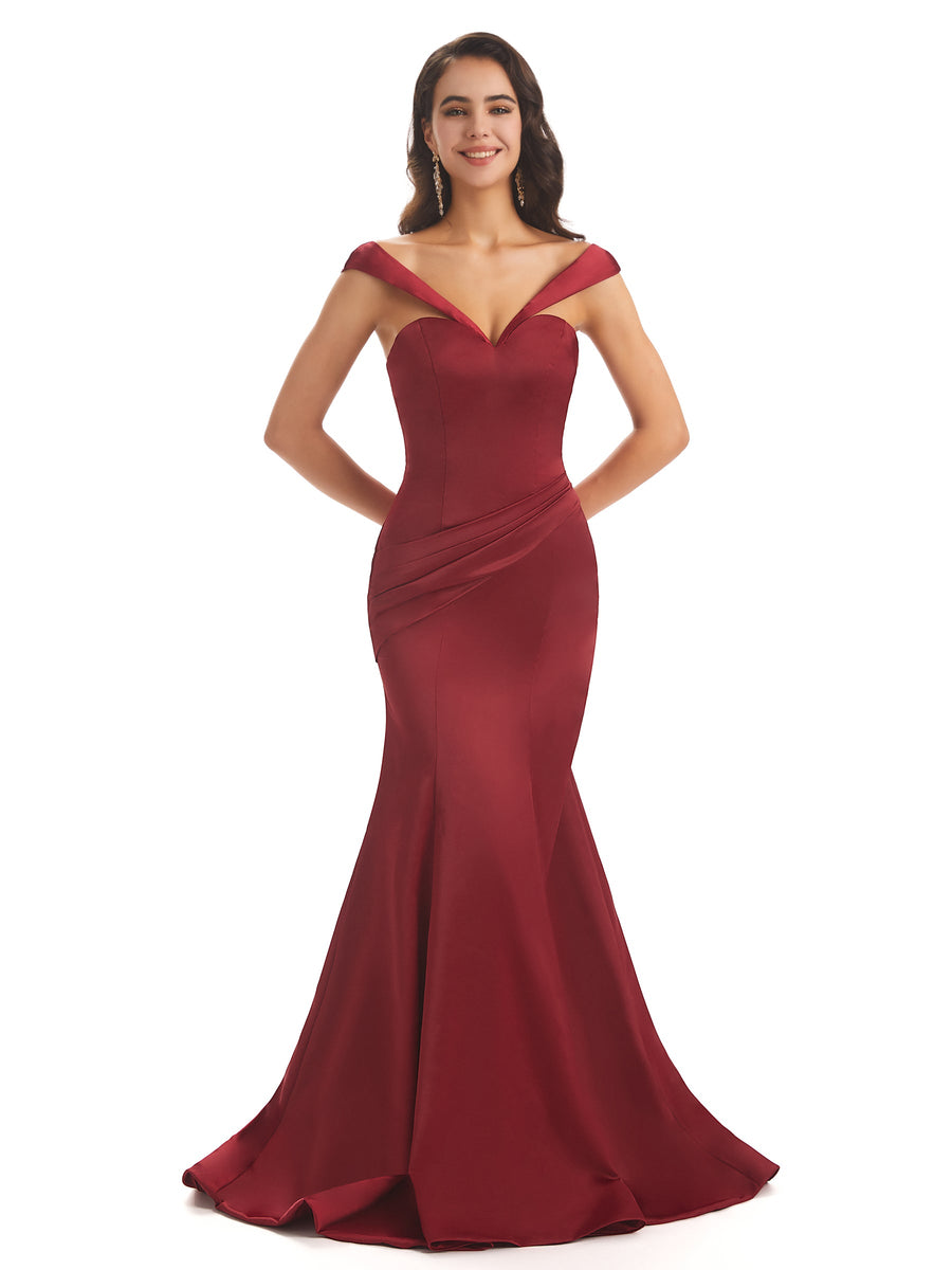 Sexy Soft Satin Cap Sleeves Long Mermaid Prom Dresses Online