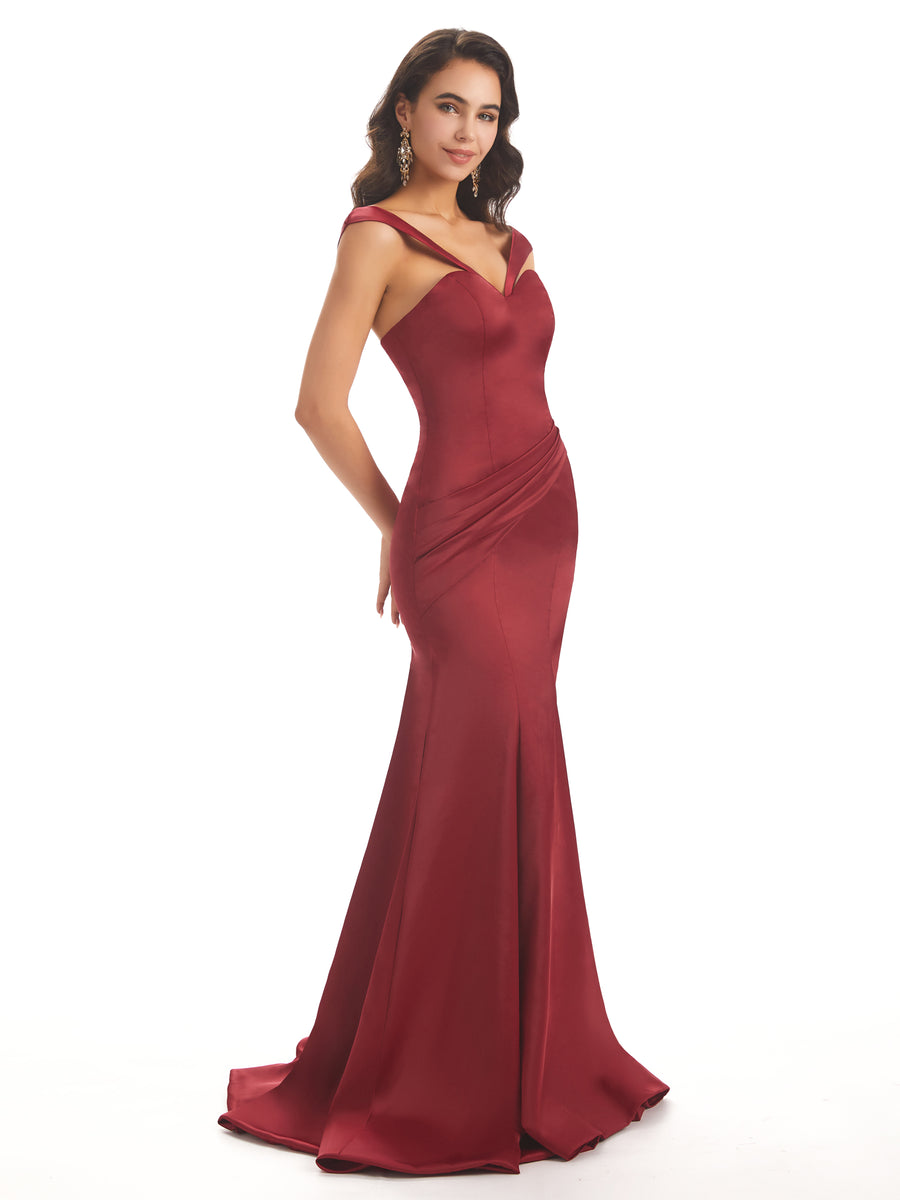 Sexy Soft Satin Cap Sleeves Long Mermaid Unique Bridesmaid Dresses Online