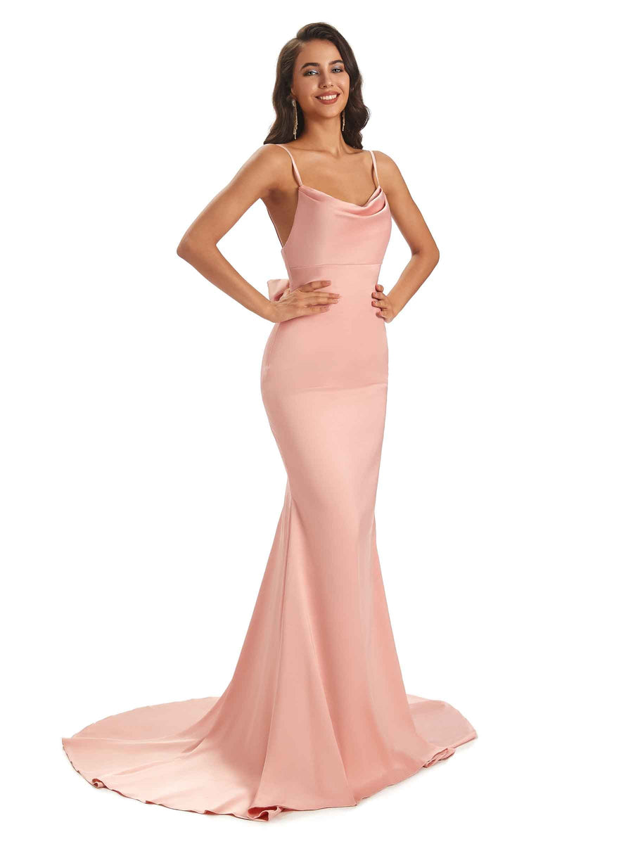 Sexy Soft Satin Spaghetti Straps Long Mermaid Prom Dresses For Women