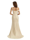 Elegant Asymmetrical Neck Soft Satin Side Slit Long Mermaid Bridesmaid Dresses