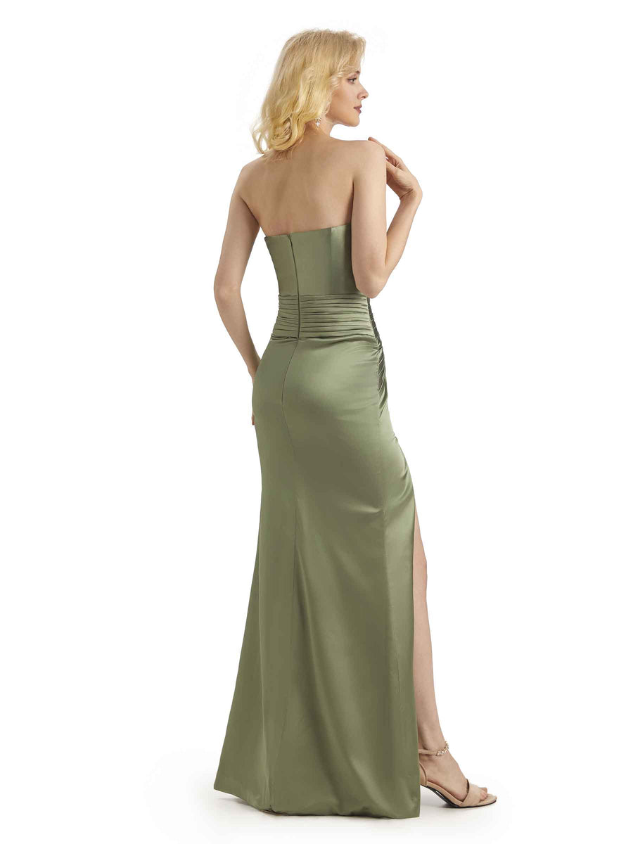 Sexy Soft Satin Side Slit Sweetheart Unique Mermaid Long Bridesmaid Dresses Online
