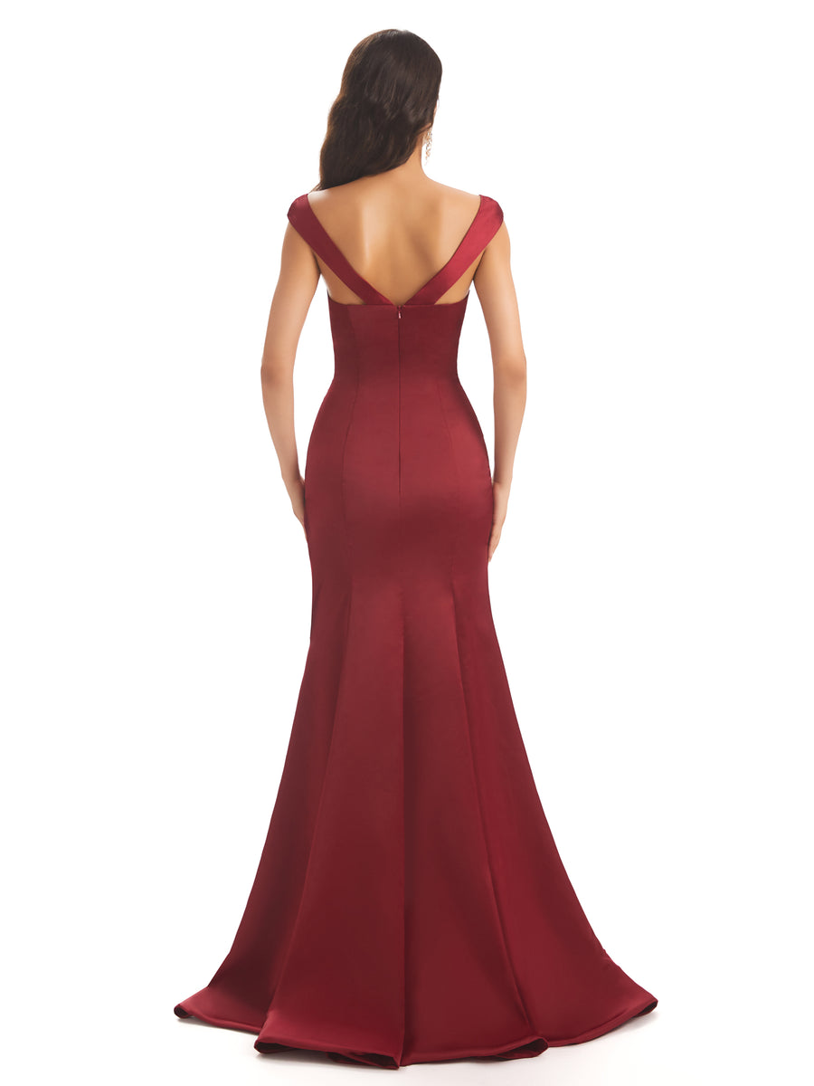 Sexy Soft Satin Cap Sleeves Long Mermaid Unique Bridesmaid Dresses Online