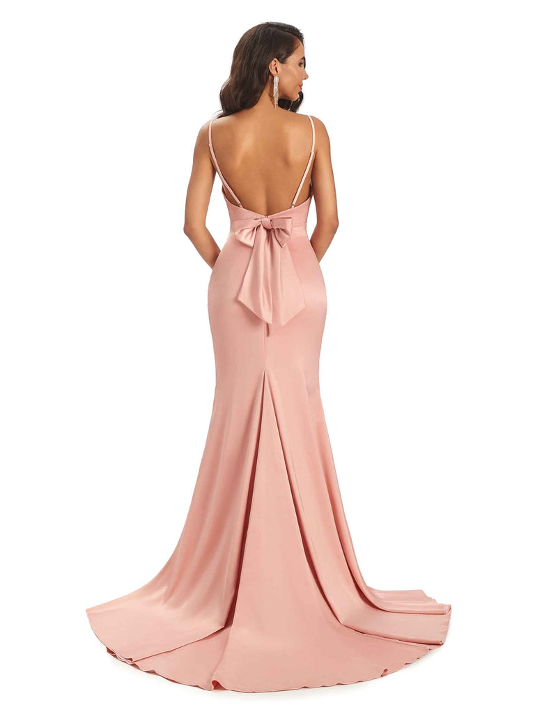 Sexy Backles Soft Satin Spaghetti Straps Maxi Mermaid Bridesmaid Dresses Online