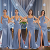Mismatched Dusty-Blue Sexy Side Slit Mermaid Soft Satin Long Bridesmaid Dresses Online