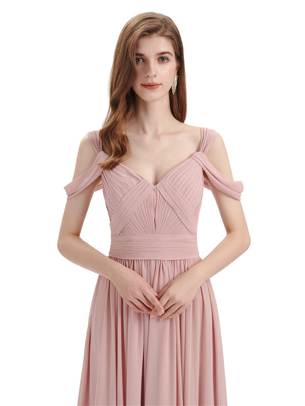 Simple Off-shoulder Chiffon Floor-Length Long Bridesmaid Dresses