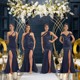 Navy Sexy Chic Silky Mismatched Soft Satin Mermaid Long Bridesmaid Dresses Online