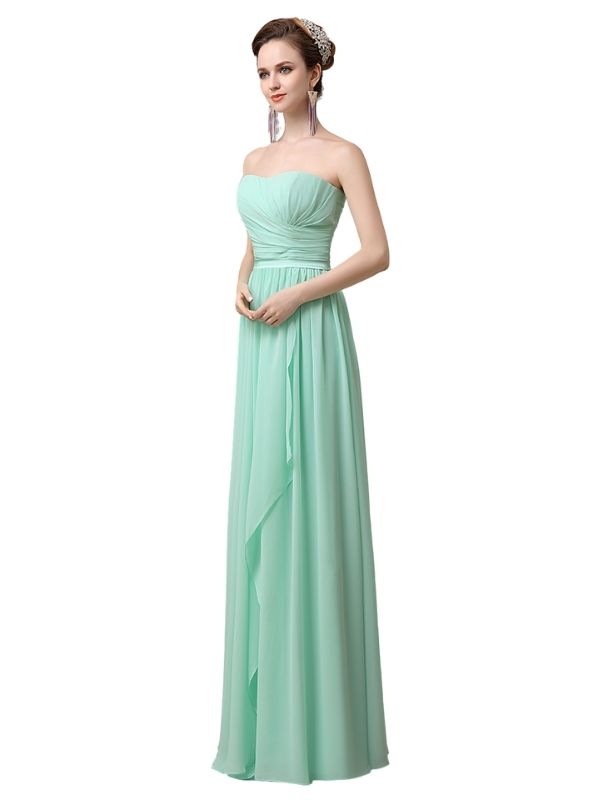 Simple A-line Chiffon Straight Floor-Length Long Bridesmaid Dresses