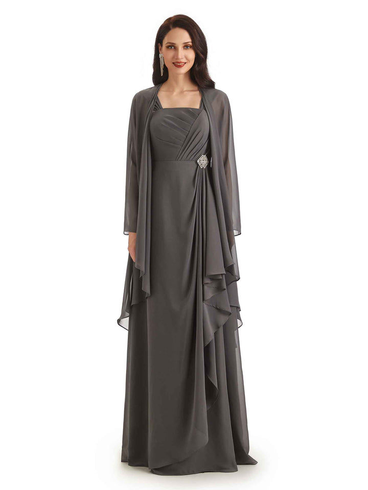 Elegant A-Line Chiffon Spaghetti Straps Sleeveless Mother of The Bride Dresses With Shawl