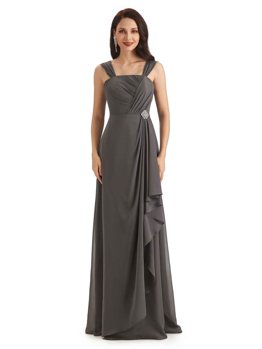 Elegant A-Line Chiffon Spaghetti Straps Sleeveless Mother of The Bride Dresses With Shawl