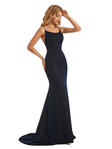 Sexy Mermaid Dark Navy Spaghetti Straps Sparkly Long Party Prom Dresses