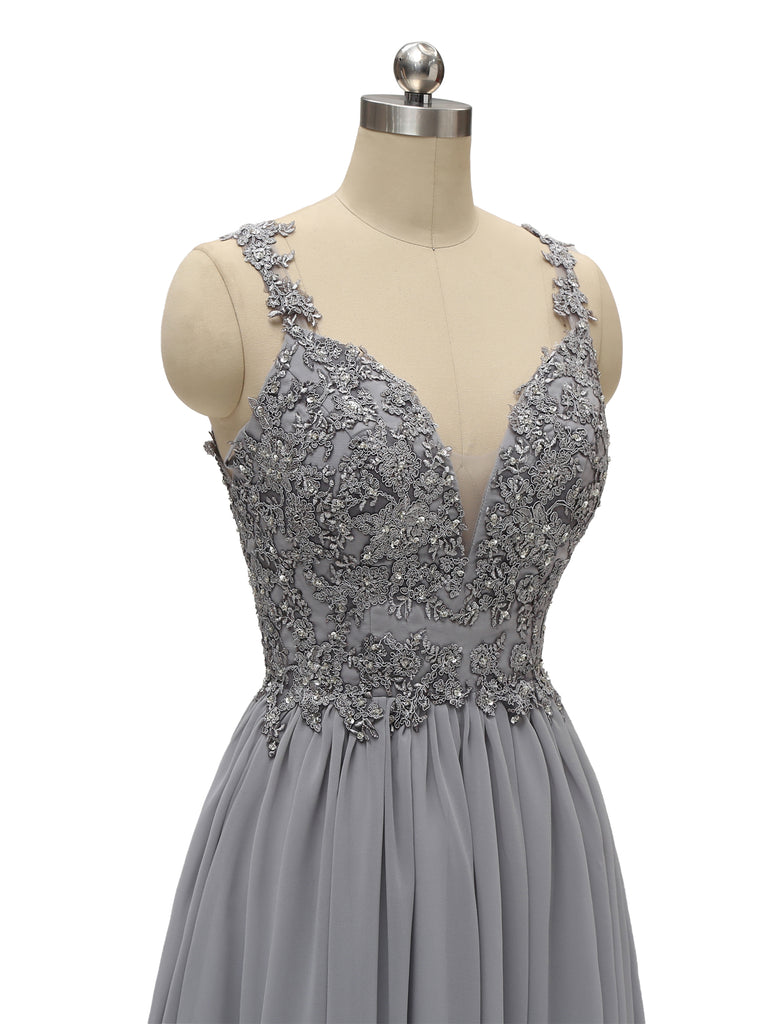A-line Lace Strap Chiffon Applique Short Bridesmaid Dresses