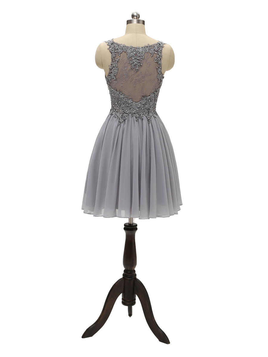 Elegant Lace Strap Chiffon Lace Short Midi Bridesmaid Dresses Online