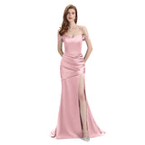 Sexy Side Slit Mismatched Blush Pink Soft Satin Mermaid Long Bridesmaid Dresses Sale