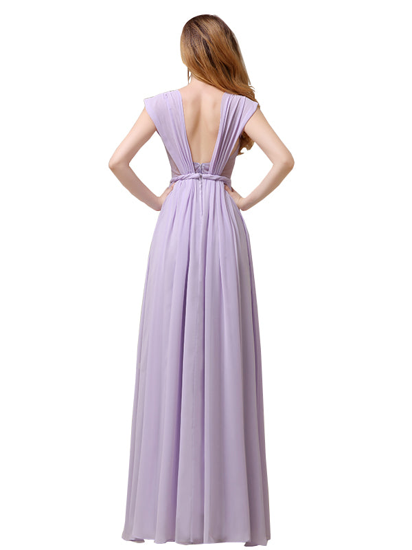 Cap Sleeves A-line Chiffon Floor-Length Long Bridesmaid Dresses