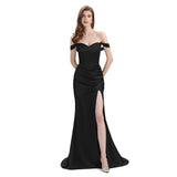 Sexy Mismatched Side Slit Soft Satin Long Mermaid Black Bridesmaid Dresses