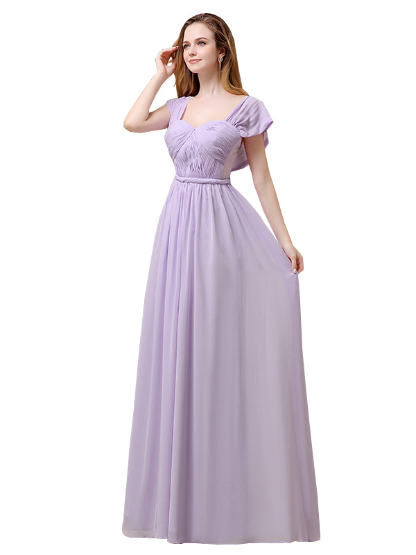 Cap Sleeves A-line Chiffon Floor-Length Long Bridesmaid Dresses
