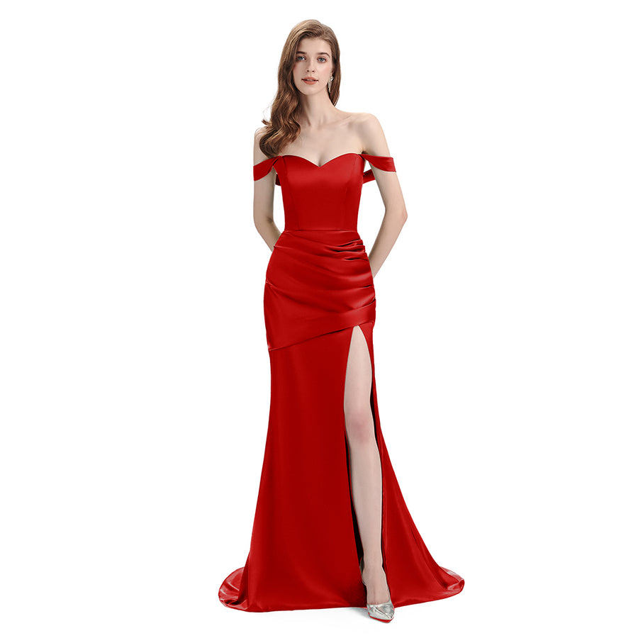 Sexy Soft Satin Mismatched Red Mermaid Long Bridesmaid Dresses Online, Red Maid of Honor Dresses