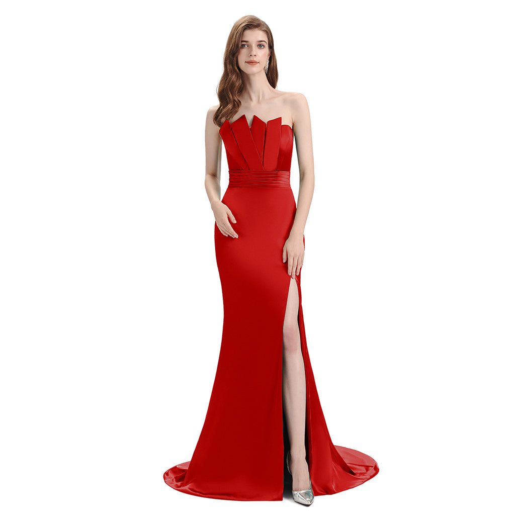 Sexy Soft Satin Mismatched Red Mermaid Long Bridesmaid Dresses Online, Red Maid of Honor Dresses