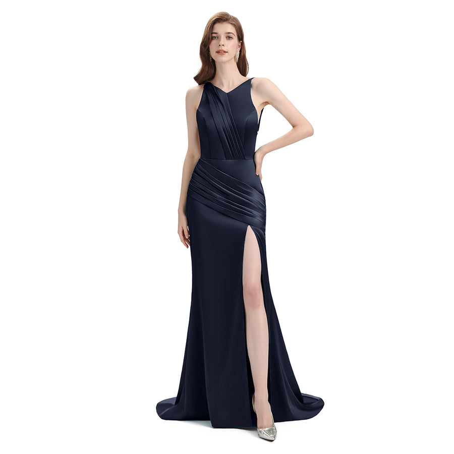 Sexy Soft Satin Mismatched Navy Mermaid Long Bridesmaid Dresses Online
