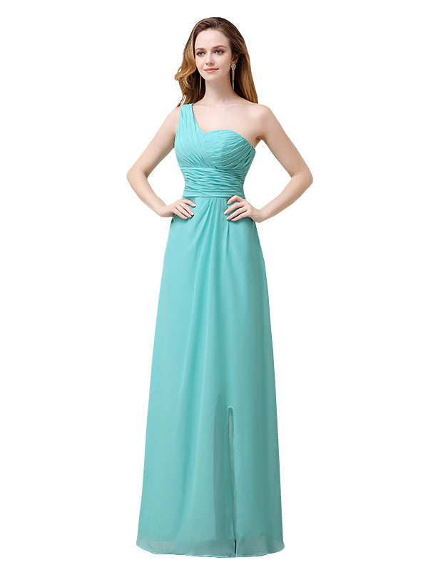 Elegant One Shoulder A-line Chiffon Long Bridesmaid Dresses Online