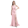 Sexy Side Slit Mismatched Blush Pink Soft Satin Mermaid Long Bridesmaid Dresses
