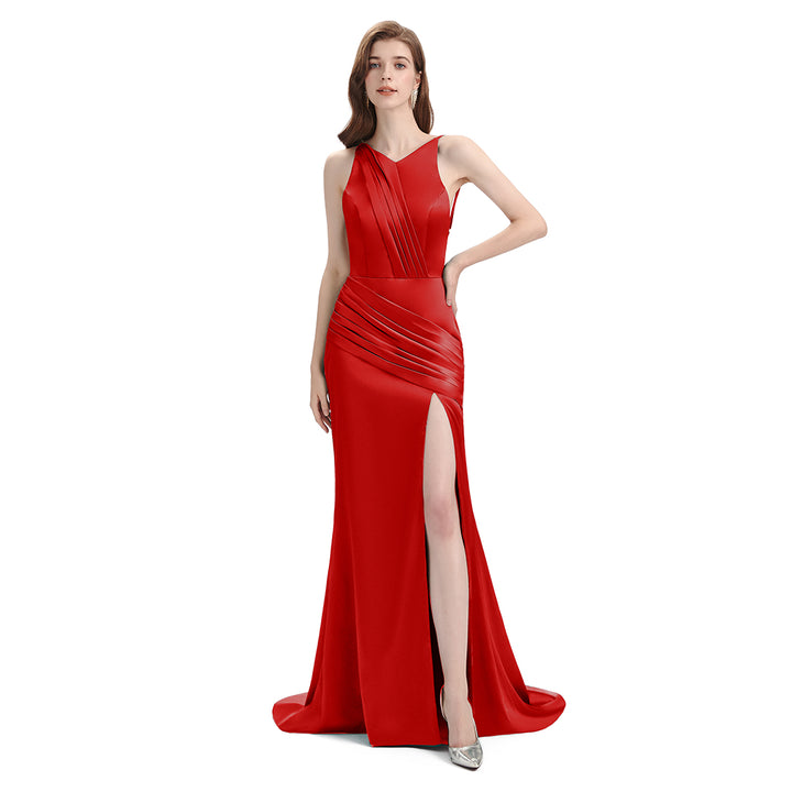 Sexy Soft Satin Mismatched Red Mermaid Long Bridesmaid Dresses Online, Red Maid of Honor Dresses
