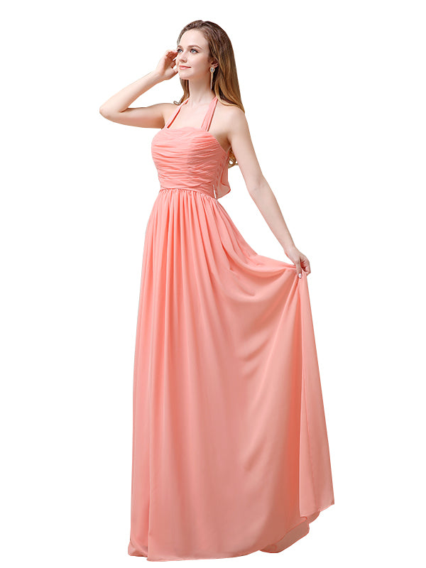 Elegant Hatler A-line Chiffon Floor-Length Long Bridesmaid Dresses
