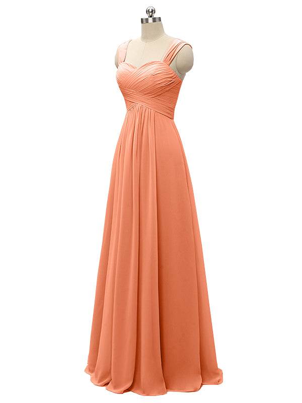 Peach-Colored Long Bridesmaid Dresses