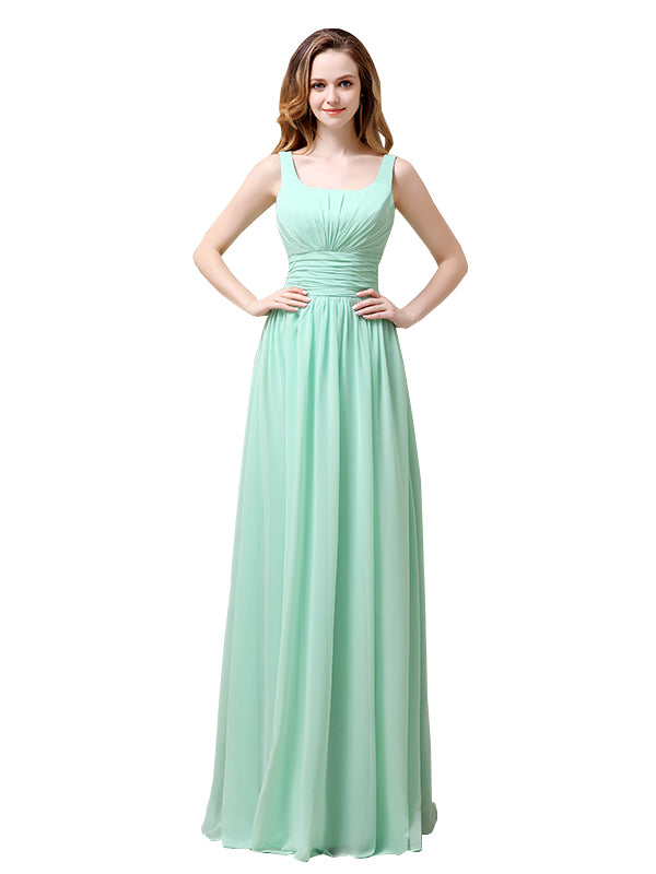Shoulder Strap A-line Chiffon Elegant Floor-Length Long Bridesmaid Dresses