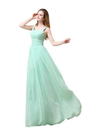 Shoulder Strap A-line Chiffon Elegant Floor-Length Long Bridesmaid Dresses
