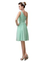 A-line Chiffon One Shoulder Knee-Length Short Bridesmaid Dresses