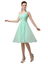 A-line Chiffon One Shoulder Knee-Length Short Bridesmaid Dresses
