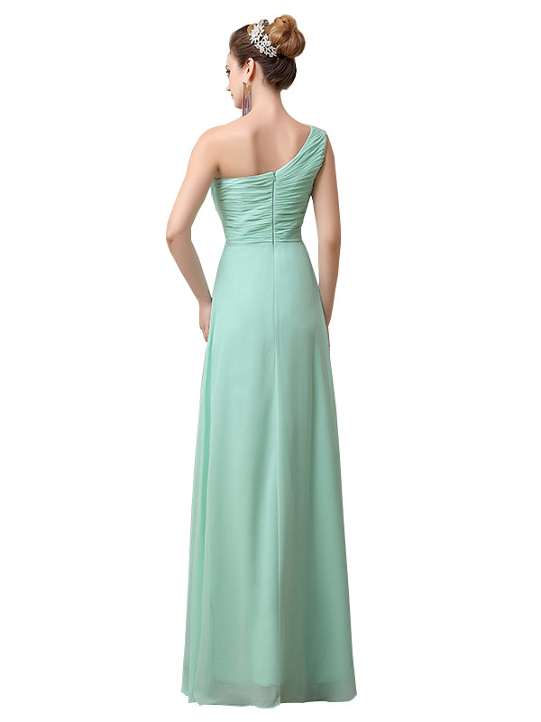 Simple A-line Chiffon One Shoulder Floor-Length Long Bridesmaid Dresses