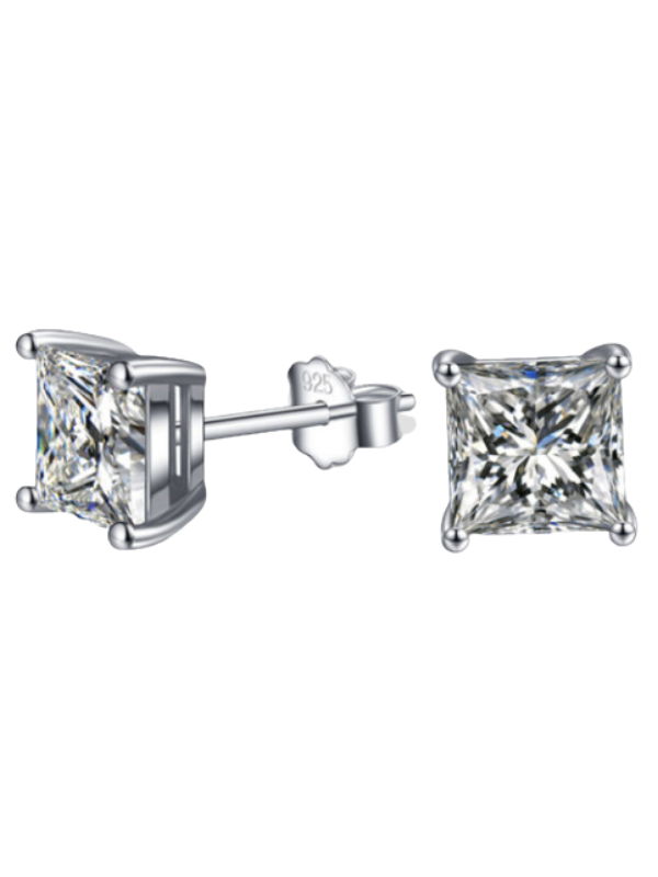 Platinum Plated Sterling Silver Cushion Cut Cubic Zirconia Stud Earrings