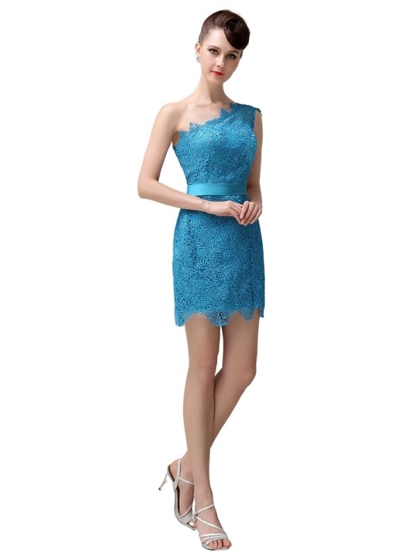 Charming Lace One-shoulder Short Bridesmaid Dresses