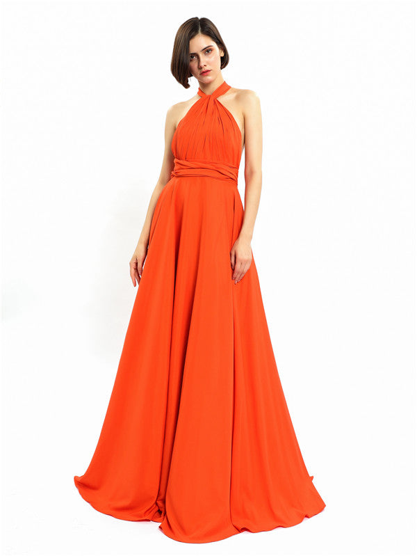A-line Halter Sleeveless Floor-Length Long Bridesmaid Dresses