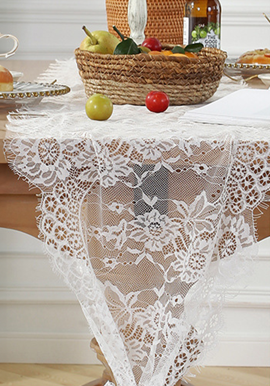 White Lace Boho Tablecloth Wedding Party Bridal Shower Decorations Vintage Rustic Table Runner