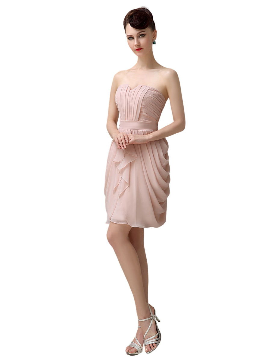 Elegant A-line Pleated Chiffon Knee-length Short Bridesmaid Dresses