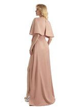Unique Soft Satin Side Bat Sleeves Long Maid Of Honor Dresses Online
