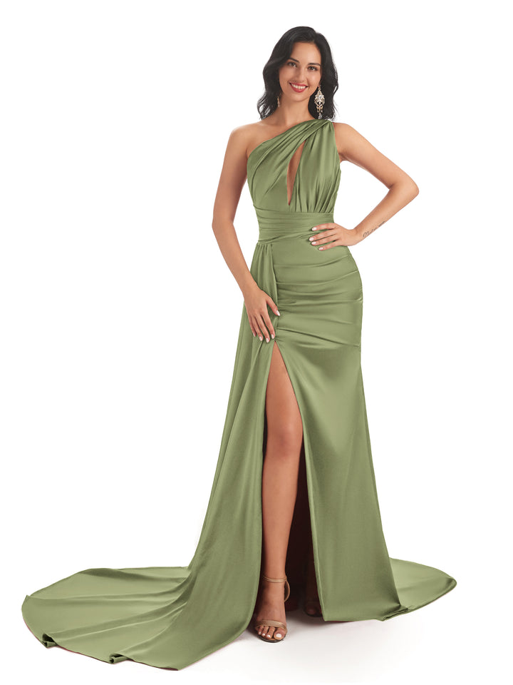 Mismatched Dusty Sage Sexy Side Slit Mermaid Soft Satin Long Bridesmaid Dresses Online