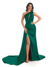 Mismatched Emerald Green Sexy Side Slit Mermaid Soft Satin Long Bridesmaid Dresses Online