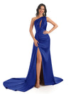 Mismatched Royal-Blue Sexy Side Slit Mermaid Soft Satin Long Bridesmaid Dresses Online